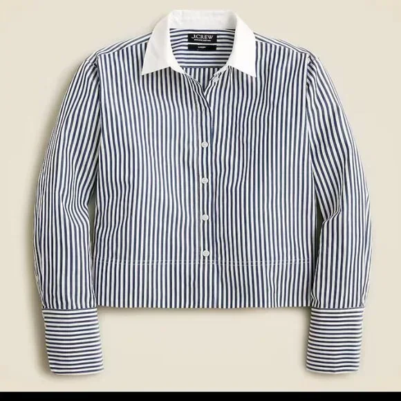 J Crew cropped garcon striped shirt - Picture 1 of 5